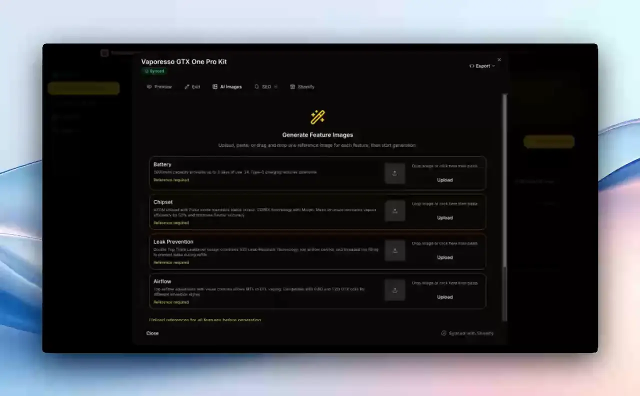 AI highlight images generated for a product