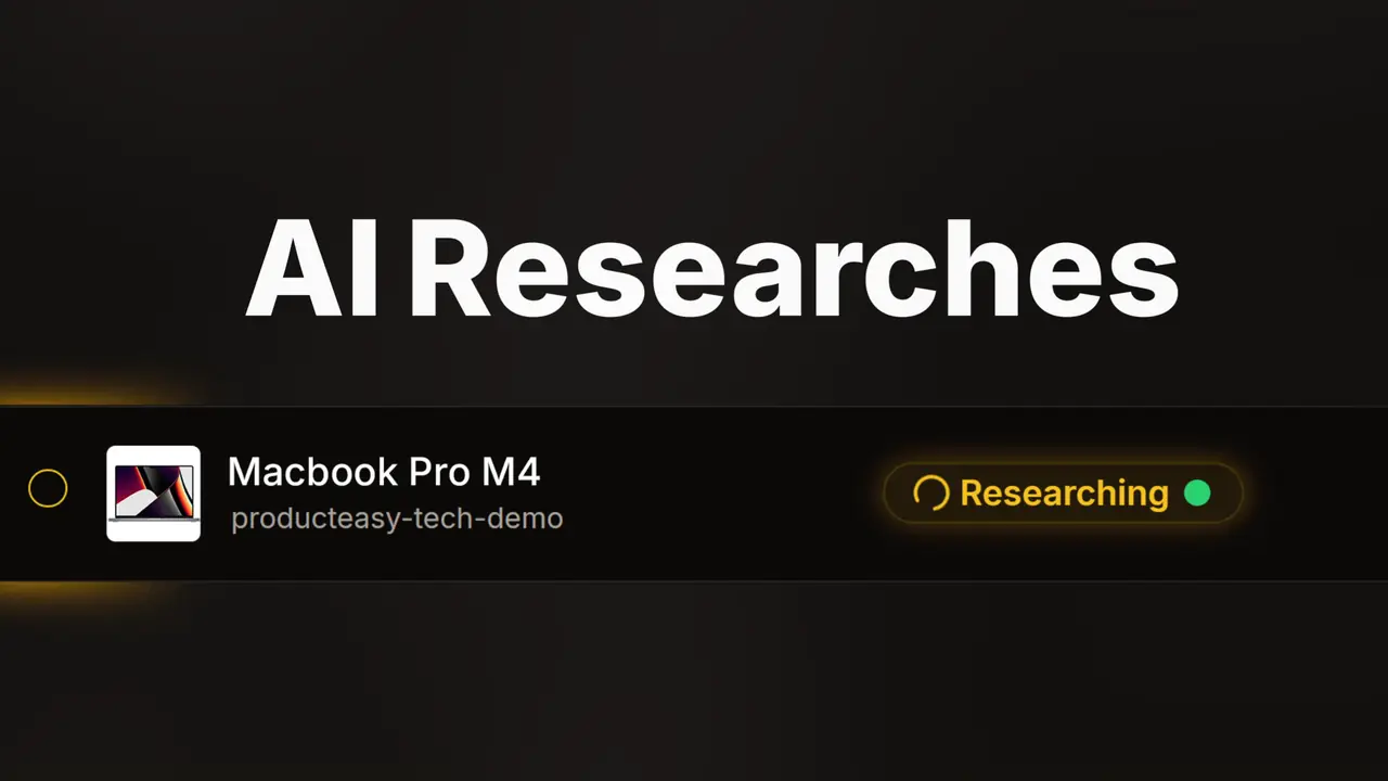 A product row in ProductEasy marked Researching